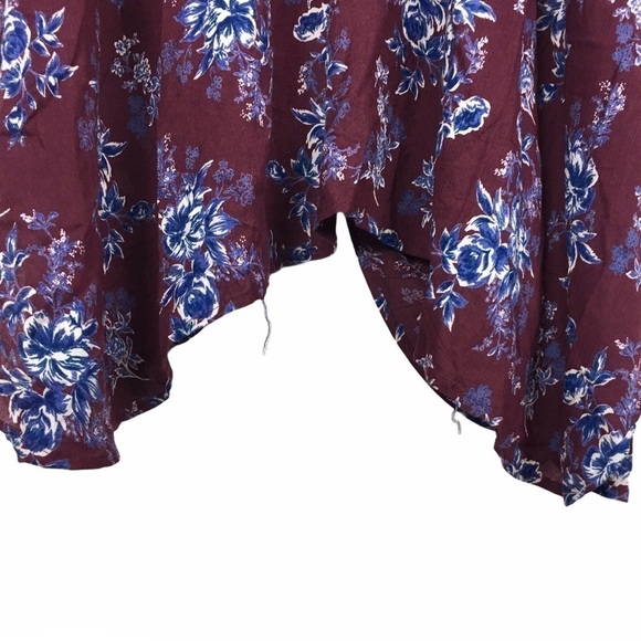 ANGIE Kimono Wrap Asymmetrical Floral Boho Oversized Burgundy Navy Size Medium - Picture 10 of 11